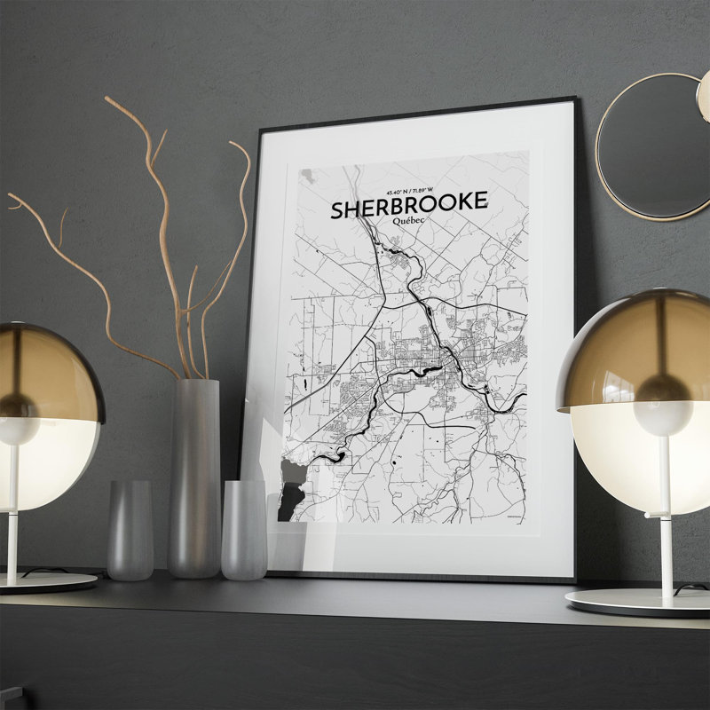 Sherbrooke, carte de la ville, impression, H 17 po x l 11 po, Noir et blanc