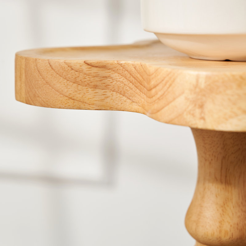 Solid Wood Pedestal End Table, Brown, Natural Wood