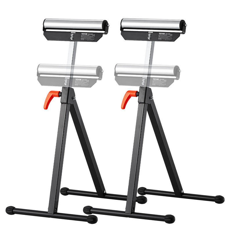 2 PCs Folding Woodworking Roller Stands Max Load 135 lb Adjustable 26.8-42.5 in