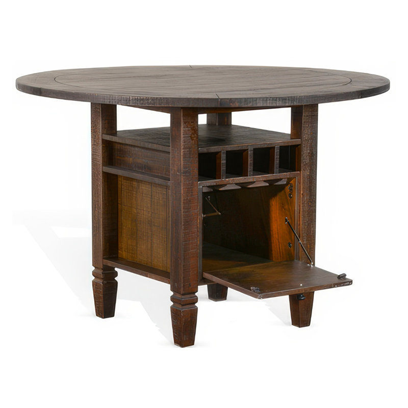Table à hauteur de comptoir Flint, 54 po ronde, base piédestal de rangement brun
