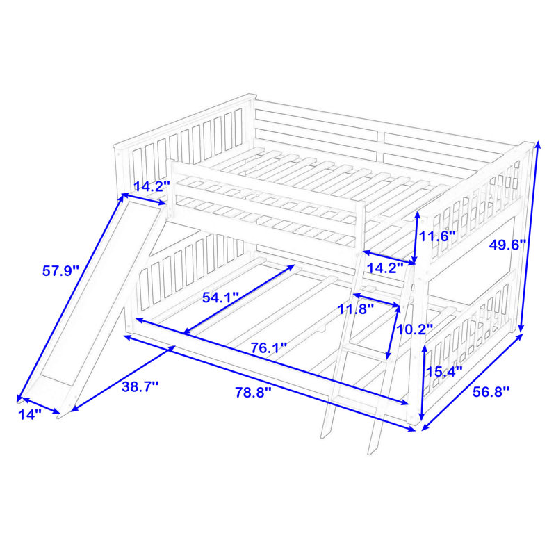 Extine Full Over Full Wood Bunk Bed with Slide, Gray
