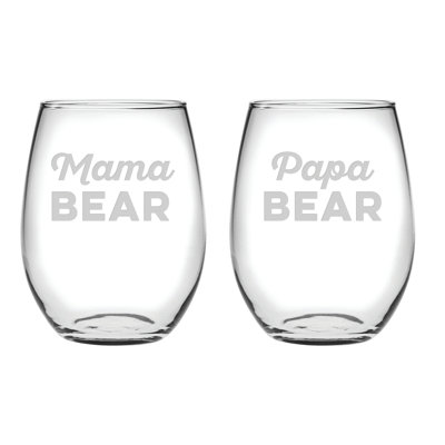 Verres à vin sans pied Latitude Run® Mama Bear & Papa Bear (ensemble de 2)