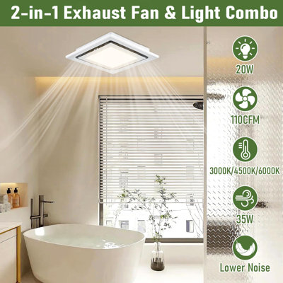 Ventilateur de salle de bain avec lumière, ventilateur de 110 pi³ / min avec lumière 3000K / 4500K / 6000K
