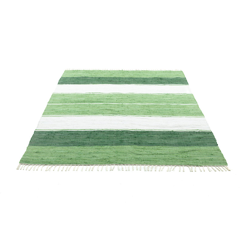 Hand Woven Cotton Green/White Indoor Rug, Rectangle 160 x 230cm