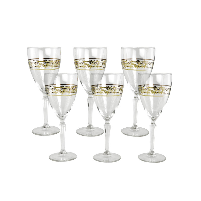 Elegant 9" Clear Crystal Flute Glass Set with Gold Filigree