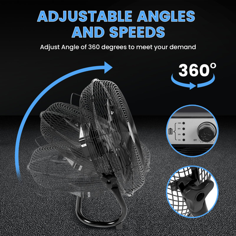 Rechargeable Battery Powered Variable Speed Fan Adjustable Tilt with 5V USB Output for Outdoor Use, 16"