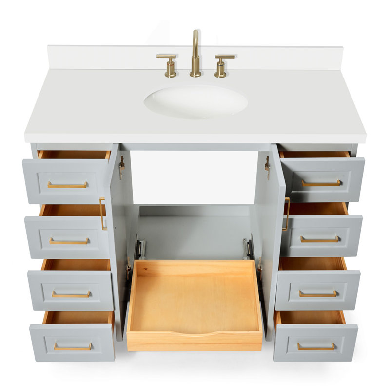 Freitas 48'' Solid Wood Single Bathroom Vanity, Gray, Rectangle, Carrara Marble