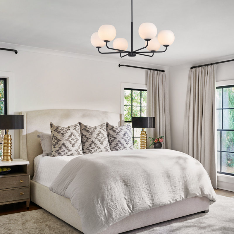 6-light Glass Globe Classic / Traditional Chandelier, Matte Black