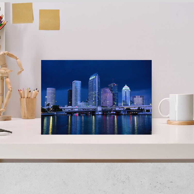 Downtown Skyline At Night, Tampa, Florida, Usa Abstract Modern Architecture City Wall Art, H 12 po x l 18 po