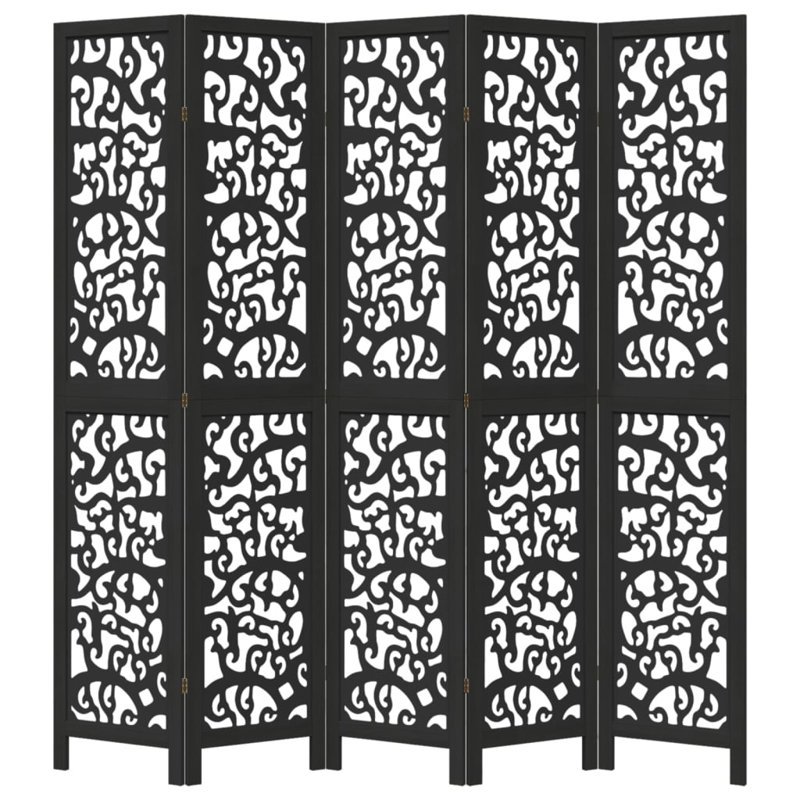 Folding Room Divider, 5, Black, 200cm H x 180cm W x 1.6cm D