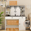 Meuble-lavabo moderne de 43 po de largeur avec miroir éclairé et fente pour sèche-cheveux, coiffeuse blanche, rangement, coiffeuse à maquillage