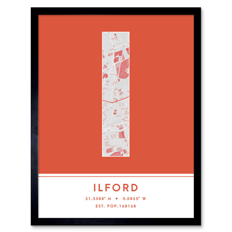 Ilford England United Kingdom City Map - Single Picture Frame Typography