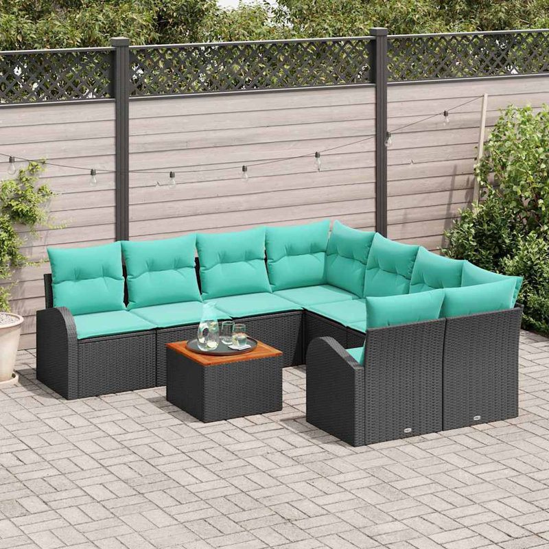 Ensemble de canapé de jardin avec coussin 9 pièces vidaXL, Coussin bleu / cadre noir