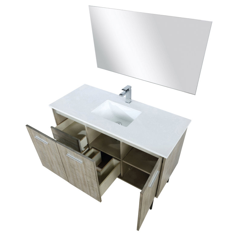 Meuble-lavabo rustique en acacia 48 po X P 20 po D, plateau en marbre de culture, ensemble de robinet chromé et Miroir