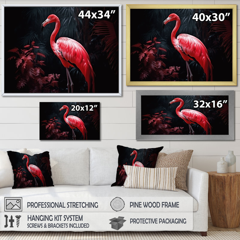 Blushing Red Flamingos II - Flamingo Canvas Prints, Black Single Picture Framed, H 24 po x l 32 po x P 1,5 po