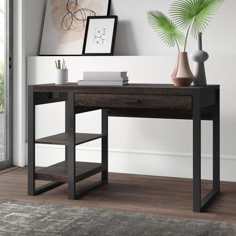 Aalyssa 1-Drawer Desk with USB Port, Charcoal/Black