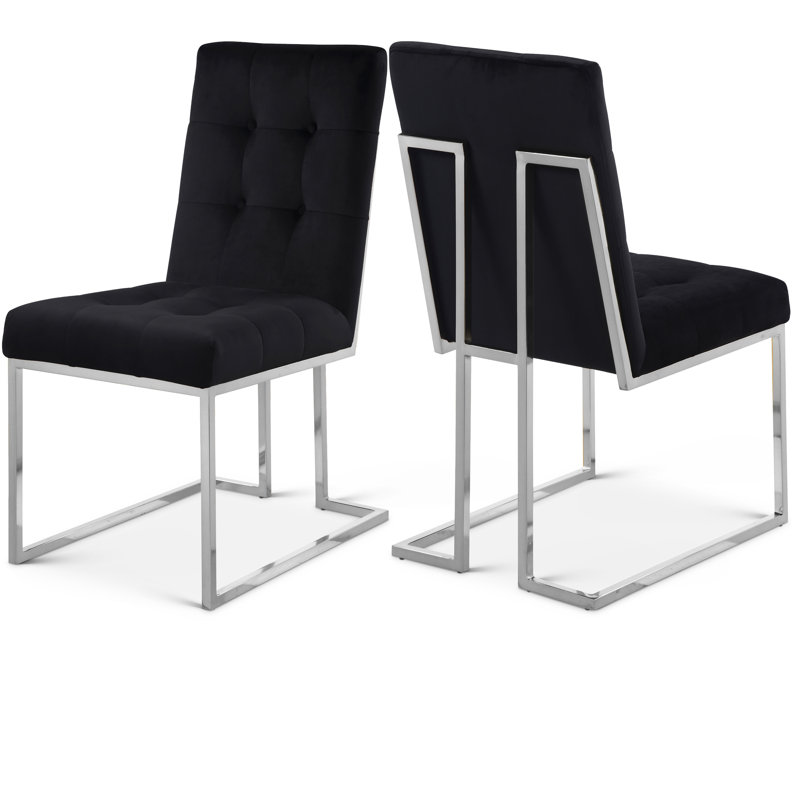 Chaise d'appoint en velours capitonné Chakevia, Velours noir, Chrome