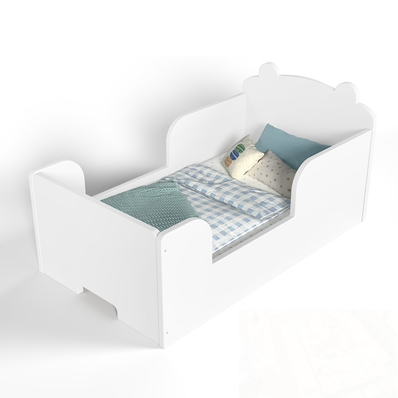 Structure de lit simple avec tête de lit en forme d'ours, Blanc