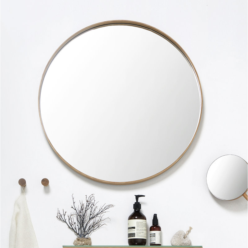 Baum Nordic Round Bathroom Framed Mirror Wall Hanging, 31cm H x 31cm W x 3.5cm D, Natural Oak