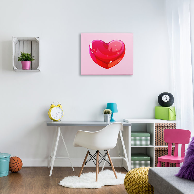 Cœur rouge gélifié sur toile, H 24 po x l 30 po x P 1,5 po