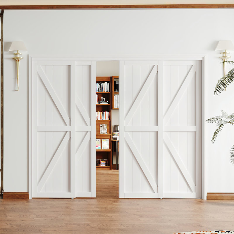 Portes coulissantes pour garde-robe, panneau de fibres à densité moyenne à panneau de fibres à densité moyenne blanc avec ensemble de quincaillerie et poignées pour chambre à coucher, garde-robe et salle de lavage
