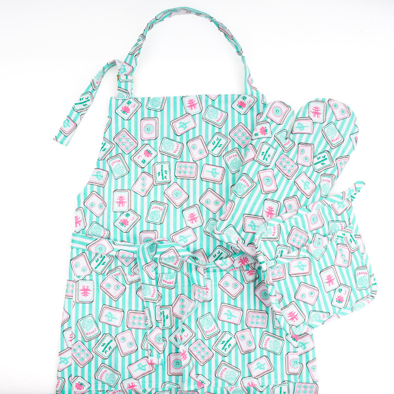 Christmas Block Print Cotton Bib Apron