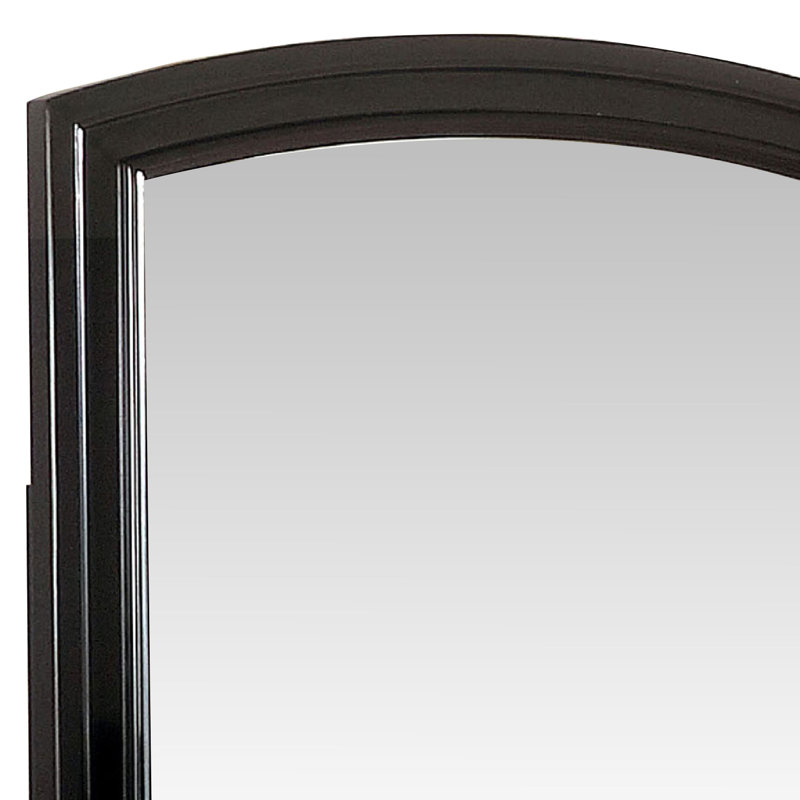 Miroir mural Glan de 42 po, cadre en bois moulé, plateau courbé, brun foncé, Noir