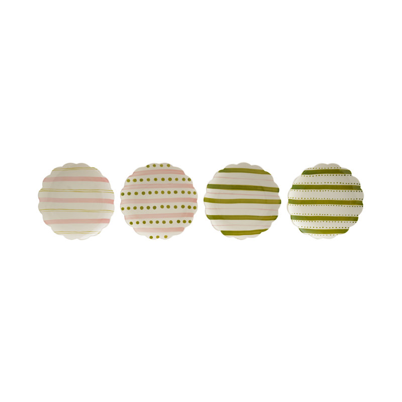 Assiette festonnée en grès peint à la main avec motif rayé