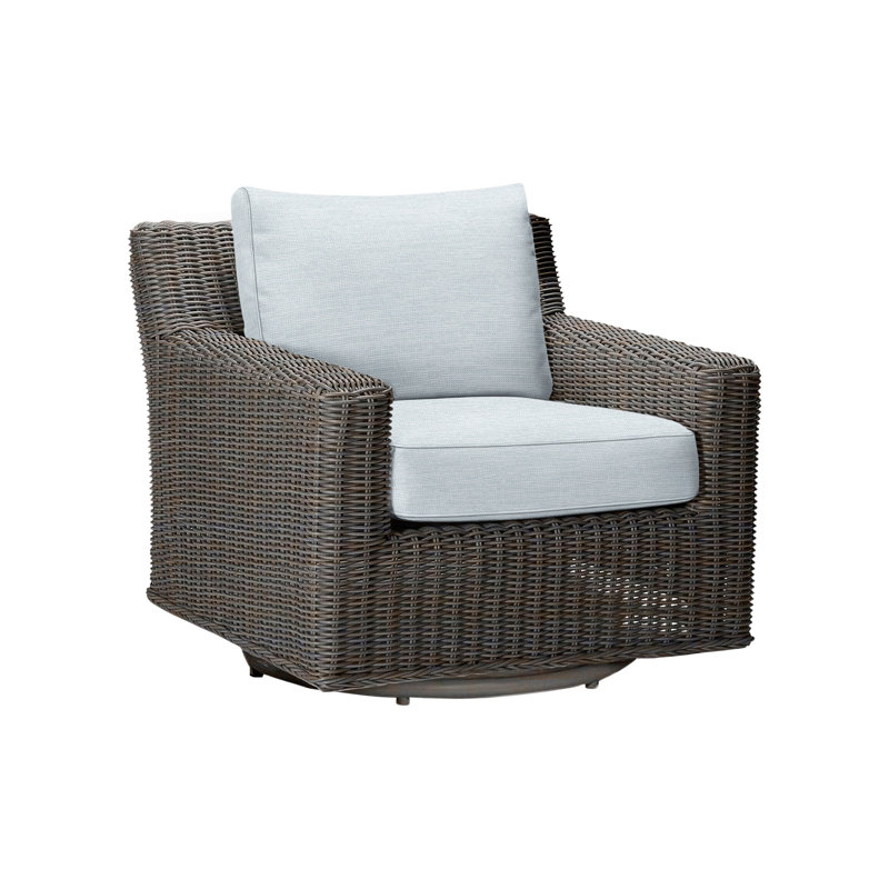Rustic Swivel Patio Chair with Cushions, Paper Sky, Black Walnut, Welt