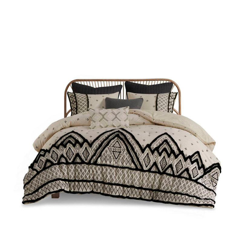 3 Piece Cotton And Flax Linen Blend Comforter Set Natural Full/Queen, Full/Queen Comforter + 1 Sham 