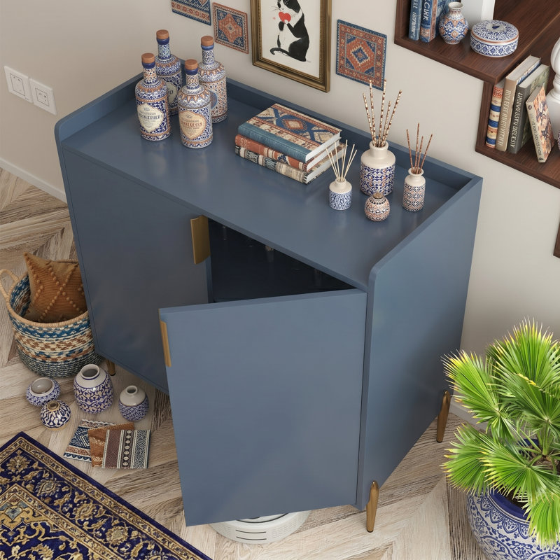 Armoire à vin 32 "avec porte-bouteilles 12 bouteilles et 2 portes, Blue