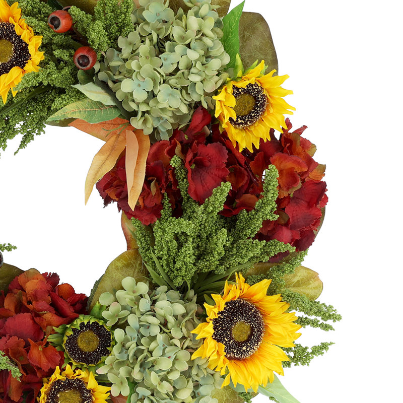 26" Sunflower and Hydrangea Fall Wreath