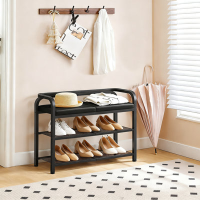 Banc à chaussures avec dossier, banc d'entrée (noir)