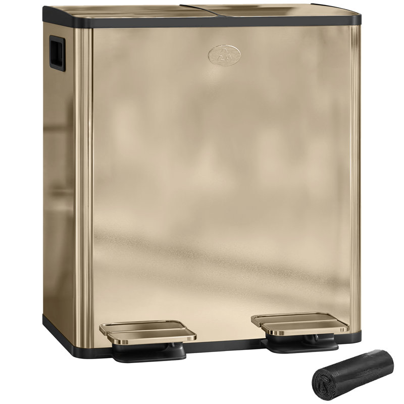  2 x 20L Dual Rubbish Bin Pedal Bin for Recycling and Waste, Gold Tone, Gold