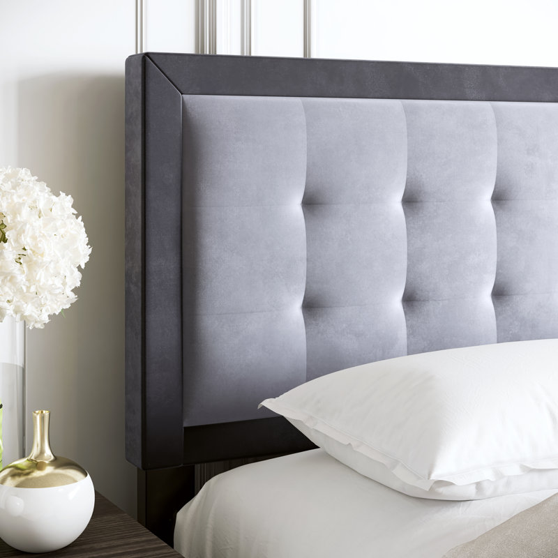 Pisa Velvet Upholstered Platform Bed Frame with Adjustable Headboard, Solid Wood Beam Support System, No Box Spring Required