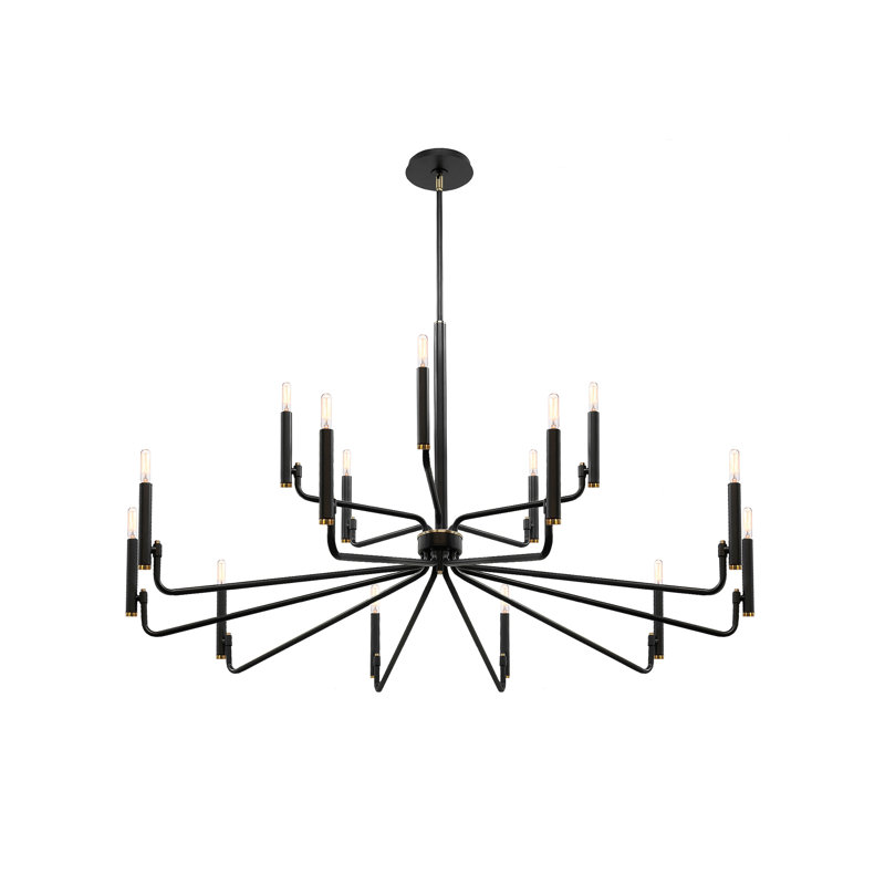 Lustre 6 lumières 24 po - noir mat avec finition en laiton Bedford Bedford, H 70,75 po x l 48 po x P 48 po, 15 lumières