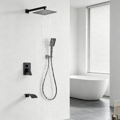 10-inch Square Rain Shower System With 3-function Handheld Shower And 4.72" Waterfall Tub Spout