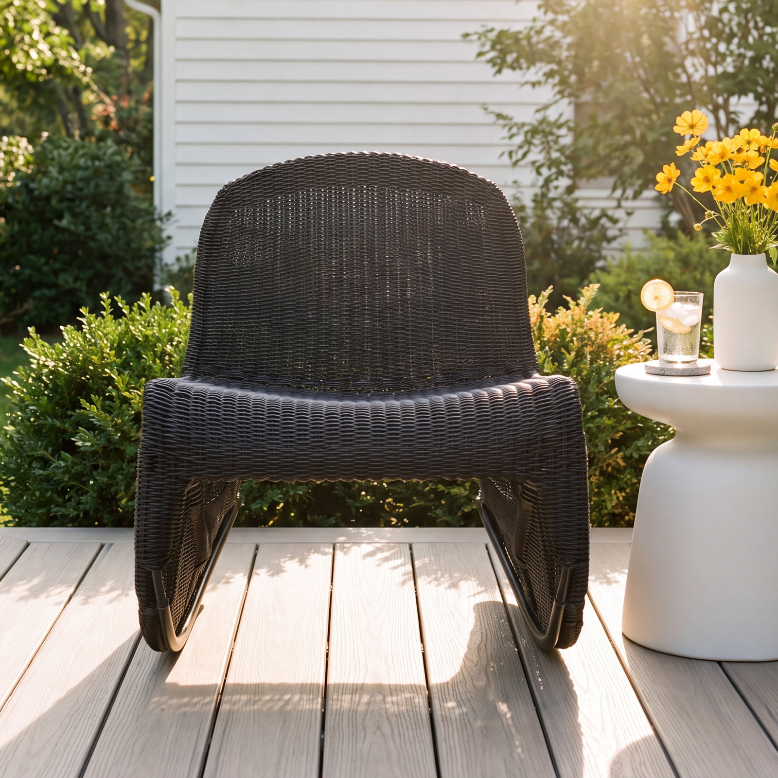 Daughtery Wicker Outdoor Armless Lounge Chair, Vintage Coal