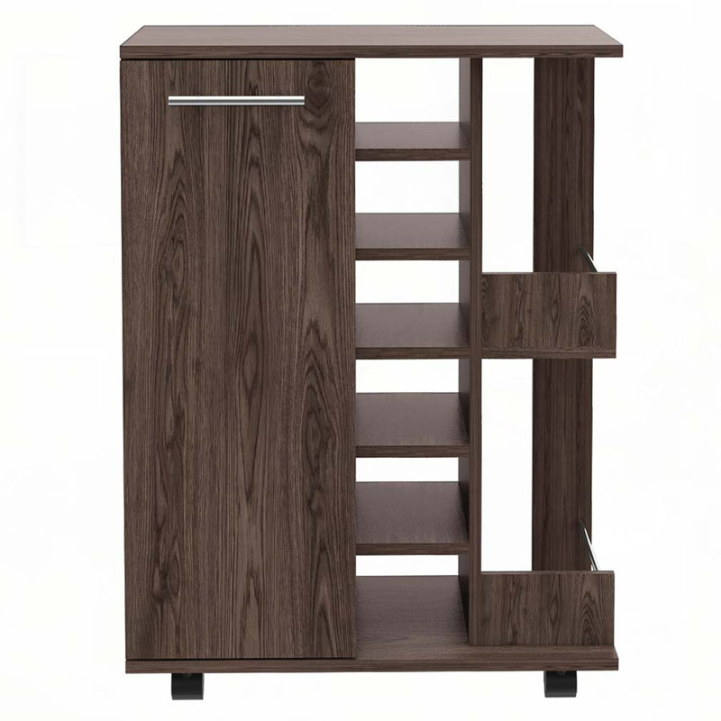 Bartlet 2-Shelf 6-Bottle Bar Cart with Division Dark Walnut, Brown