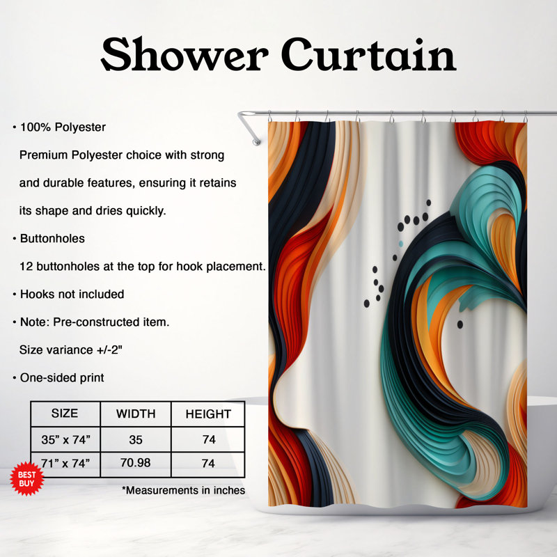 Fusion Designs - Rideau de douche Premium, H 74 po x l 71 po