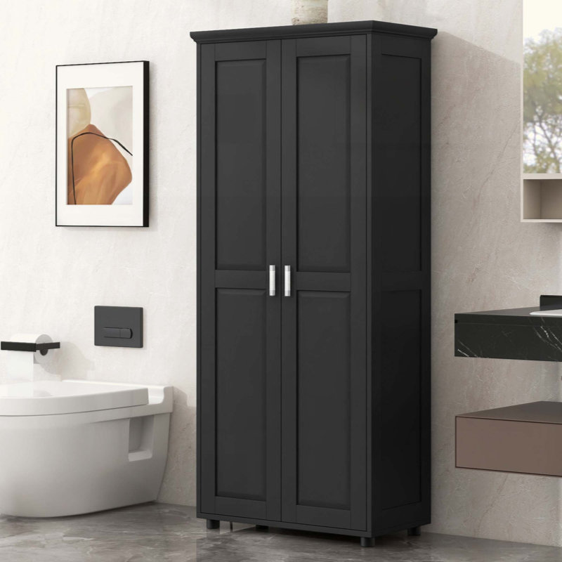 Armoire de rangement en panneau de fibres à densité moyenne avec deux portes et tablettes réglables, armoire multifonctionnelle pour salle de bain et bureau