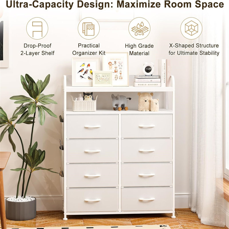 80cm W 8 - Drawer Chest of Drawers, White