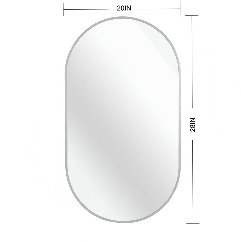 Miroir ovale argenté en métal 20 po x 28 po, 28" x 20", Argent argent