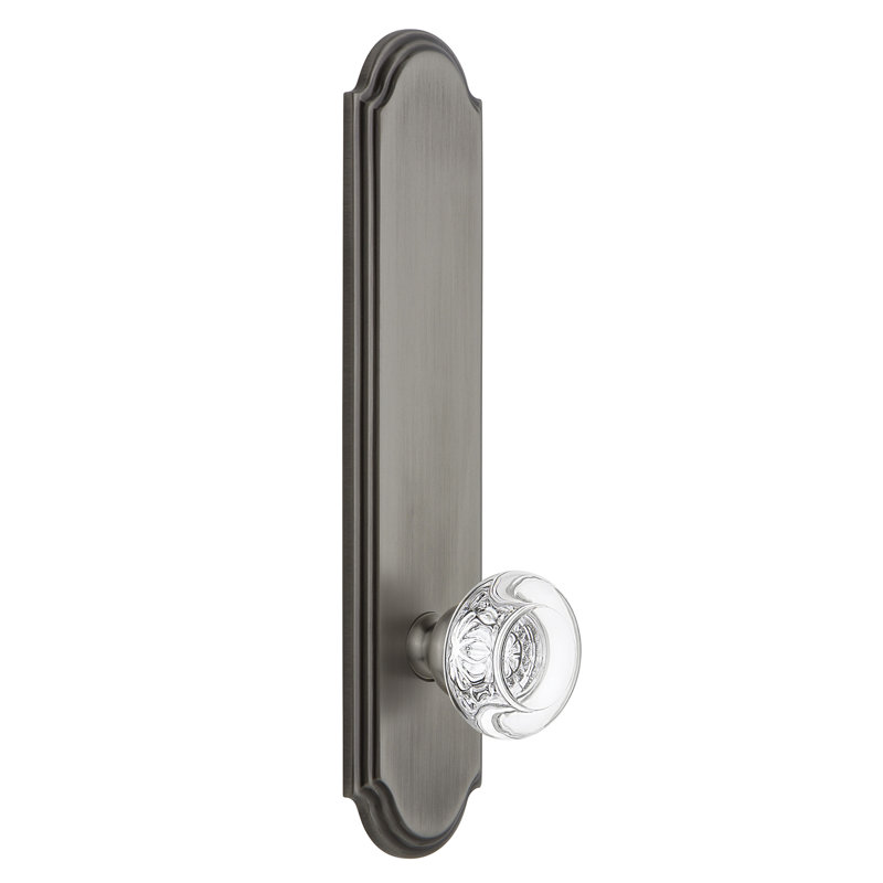 Grandeur Arc Tall Plate Passage with Bordeaux Crystal Door Knob, Antique Pewter, 2 3/8"