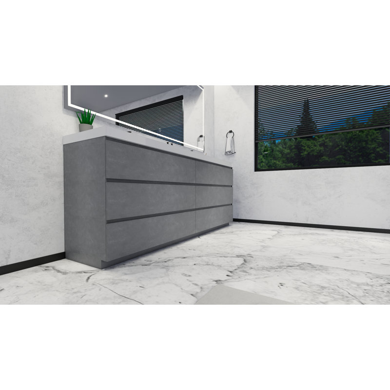 Bobijo 83.5'' Double Bathroom Vanity with Plastic Top, Cement Gray