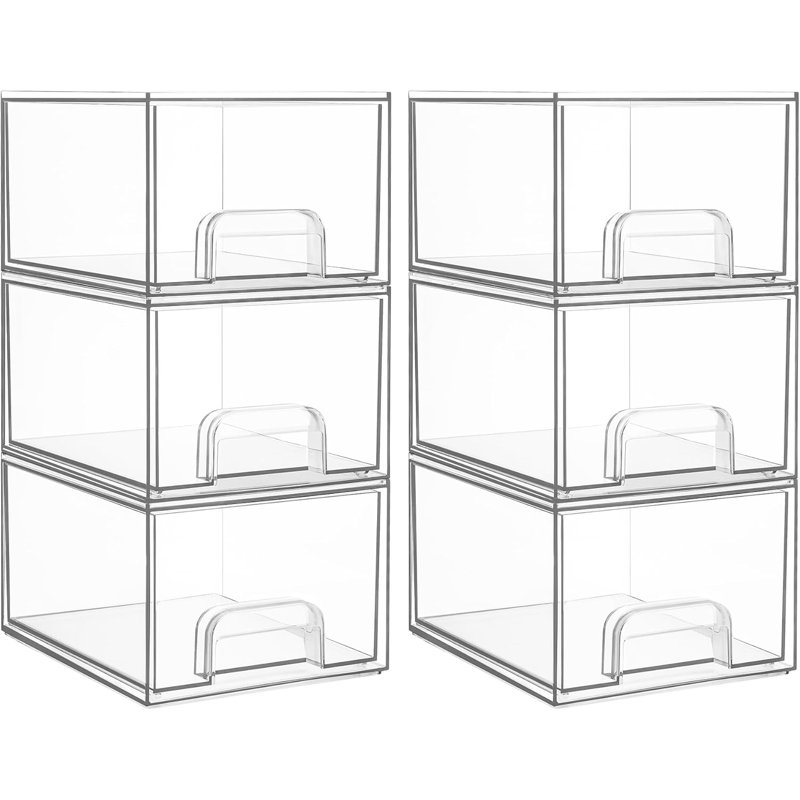 Ensemble de 6 tiroirs de rangement empilables transparents, grand organisateur de maquillage en acrylique de 4,4 po de hauteur, bacs de rangement en plastique pour meuble-lavabo, sous-évier, armoires de cuisine, garde-manger, rangement et rangement