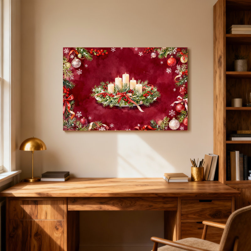 Guirlande de Noël Bougies de Noël avec flocons de neige, rubans, branches de pin, H 16 po x l 24 po