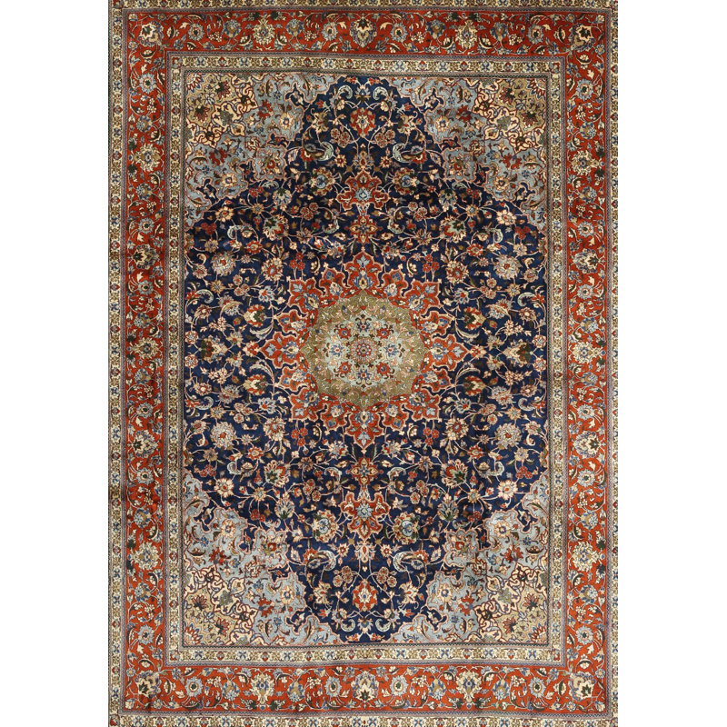 Brun oriental Abarth/Tapis décoratif bleu marine/orange, Rectangle 2 pi x 4 pi