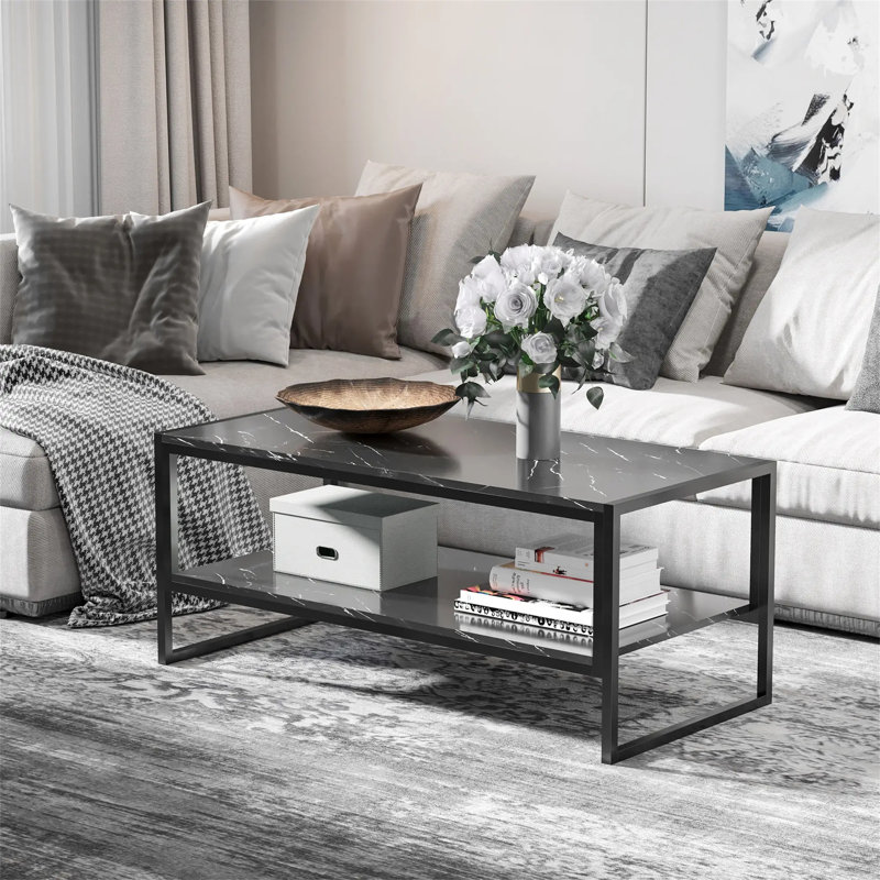 Clida Coffee Table with Storage, Black, Black