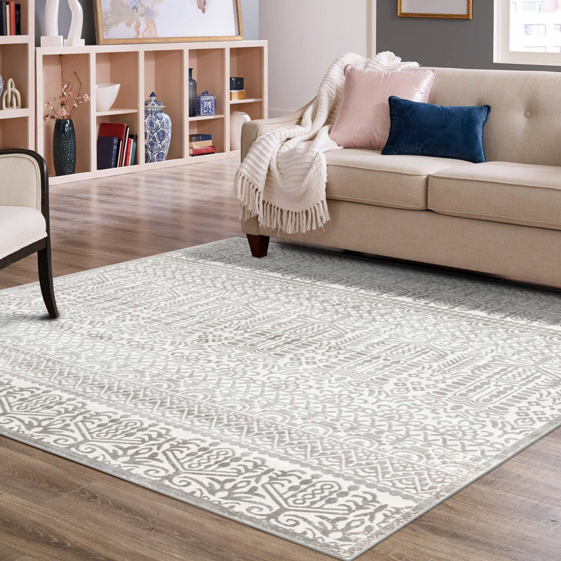 Tapis gris-ivoire Southwestern / Lodge Onyxx, Carré 7 pi 10 po